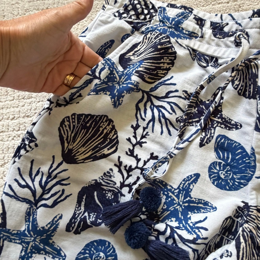 Belle Beach Kim Gravel Nautical Shell Starfish Print Wide Leg Tassel Pants Med - Picture 6 of 11